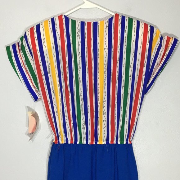 Vintage 80s Clowncore Dress Bright Primary Colors Abstract Rainbow Geometric - Picture 10 of 12